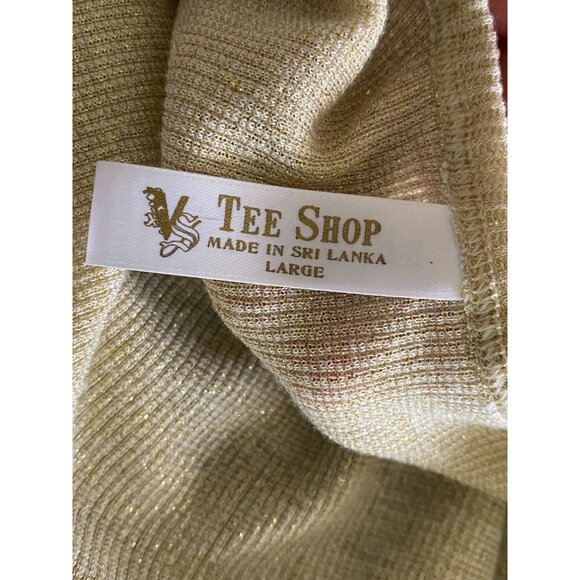 Gold Ribbed Sheer Scoop Neck Long Sleeve Top By Tee Shop Size L (see through) - Picture 3 of 3